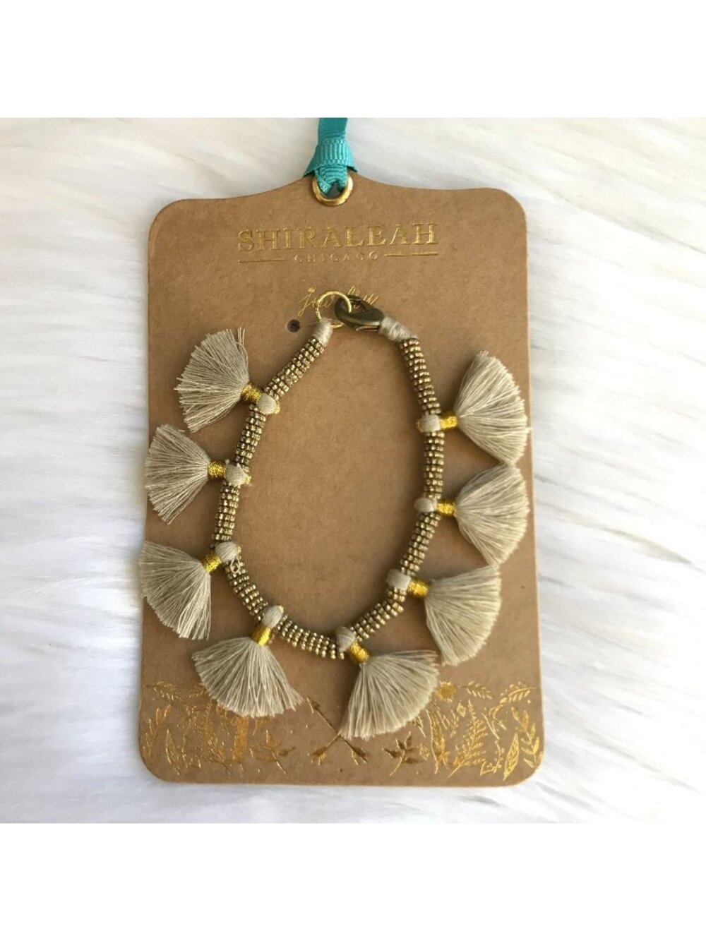 Anthropologie Boho Festival Jewelry Sun Bracelet Gold Beada Beige Tassels NWT